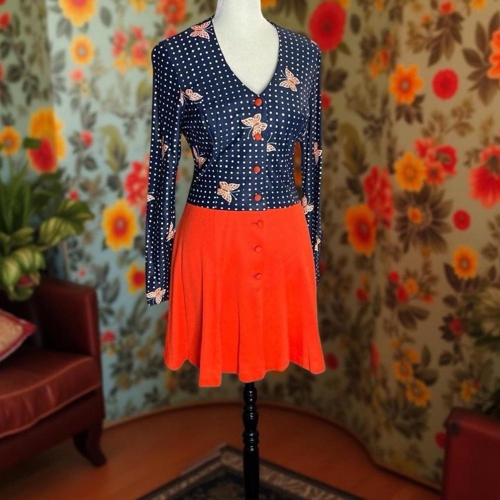 Vintage 70s Young Innocent By Arpeja Dress Butterfly Print Size 9